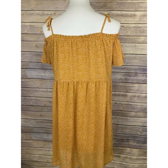 Xhilaration Womens Large Banydoll Dress Cold Shoulder Lined Polka Dot Boho - Picture 5 of 9